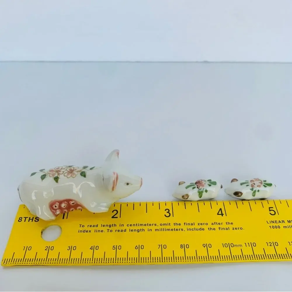 Vintage Miniature Pig Family Porcelain Figurines
